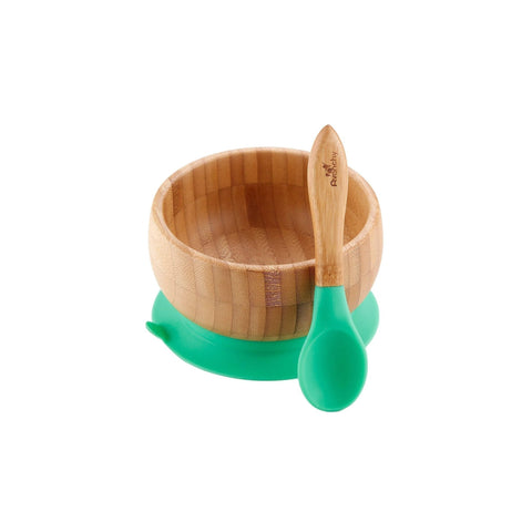 Organic Bamboo Stay Put Suction Baby Bowl and Spoon Set