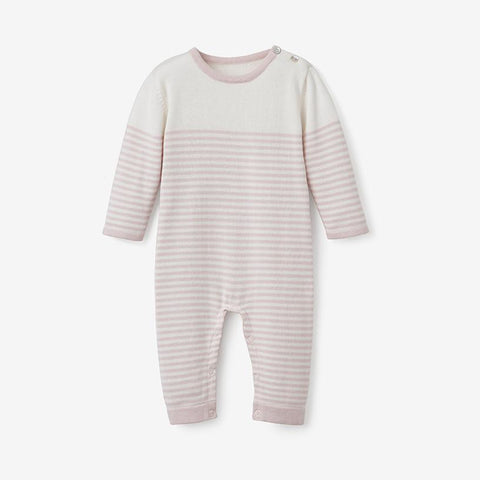 Blush Pink Mini Stripe Cotton Knit Baby Jumpsuit